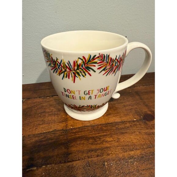 Christmas  coffee mug " dont get your tinsel in a rangle" - Picture 1 of 4